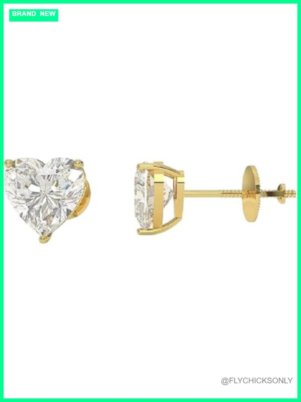1 Ct Heart Lab Grown Diamond Stud Earrings 14k Yellow Gold Screw Back